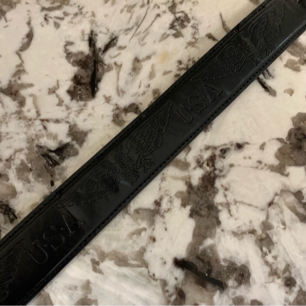 Mens Genuine Black Leather Embossed with Eagle & USA  - Silver-tone Buckle 34/36 - Picture 9 of 13